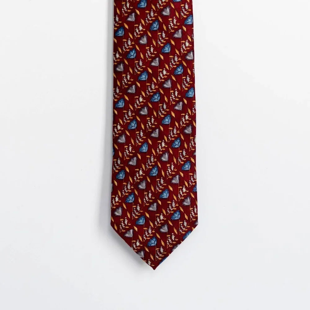 Ermenegildo Zegna Men's Designer Silk Necktie, Burgundy Red, Blue, Yellow, Italy